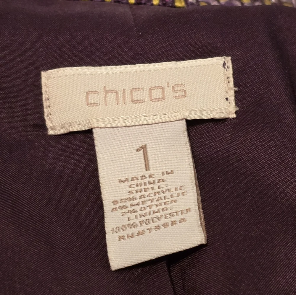 Chico's Plum Chartreuese Metallic Tweed Oversized Blazer Women's Size 8 - Picture 5 of 6